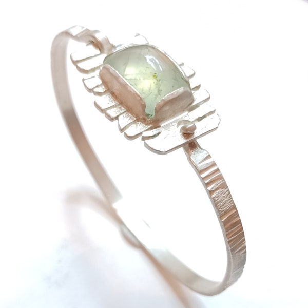 Bijoux créateur bracelet argent préhnite pierre verte naturelle pièce unique fait main pour femme et homme