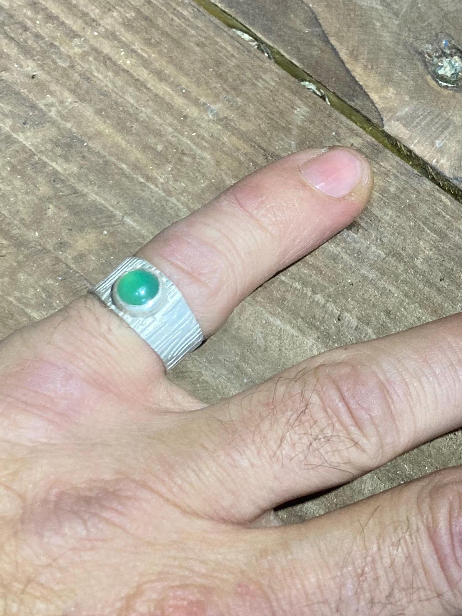 Bague Chrysoprase Naturelle Ovale Sur Argent 925 - Taille 53, 23x19x5 Mm, Neuf Fait Main France