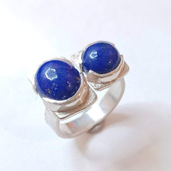 Bijoux créateur bague argent pierre naturelle lapis lazuli pièce unique fait main