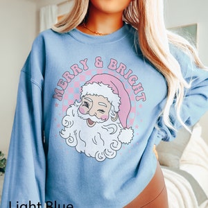 Merry and Bright Pink Christmas Sweatshirt Cute - Etsy