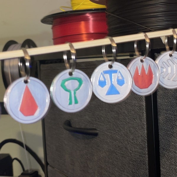 OldSchool RuneScape inspired  magic runes keychains Every rune in the game Osrs! Pick one ,Buy one get a free mystery keychain  | 3D printed