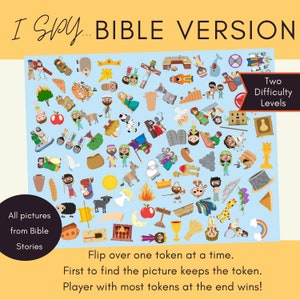 I Spy Game | Bible Version | Christian Printable | Sunday School Game | Preschool | Centers | Homeschool | Old Testament | New Testament |