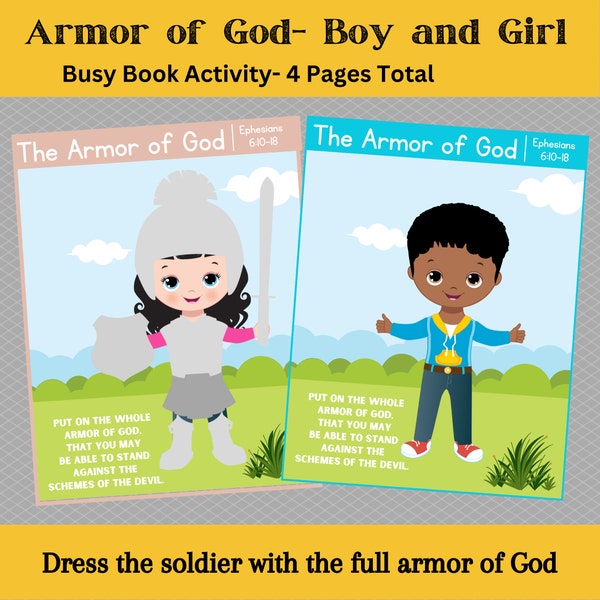 Armor of God | Printable | Busy Book | Quiet Book | Toddler Preschool Activity | Sunday School | New Testament | Jesus | Faith | Christian