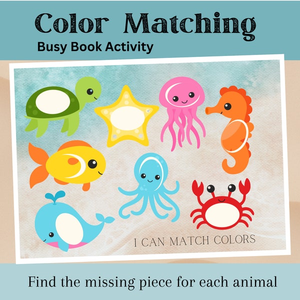 Color Matching | Toddler Busy Book | Ocean Activity Page | Quiet Book | Preschool Centers | Beach | Busy Binder | Learning | Printable |