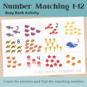 Counting 1-12 | Toddler Busy Book | Ocean Activity Page | Quiet Book | Preschool Centers | Beach | Busy Binder | Learning | Printable |