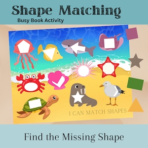 Toddler Busy Book | Ocean Activity Page | Shape Matching | Quiet Book | Preschool Centers | Beach | Busy Binder | Learning | Printable |
