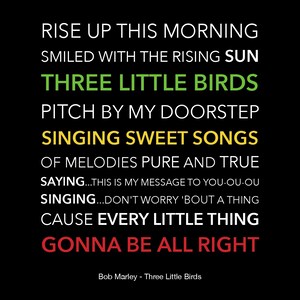 Bob Marley (Rasta Colours) - Three Little Birds - Typography Lyric Poster - Tamaño A4