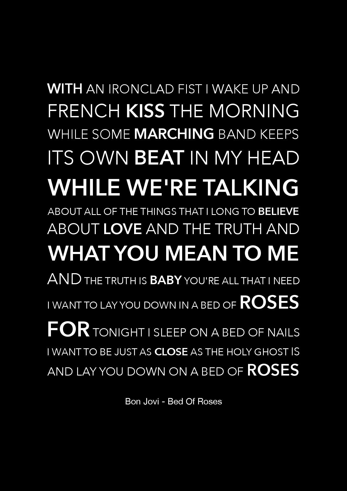 Buy Bon Jovi Bed of Roses Typography Lyric Poster A4 Size Online