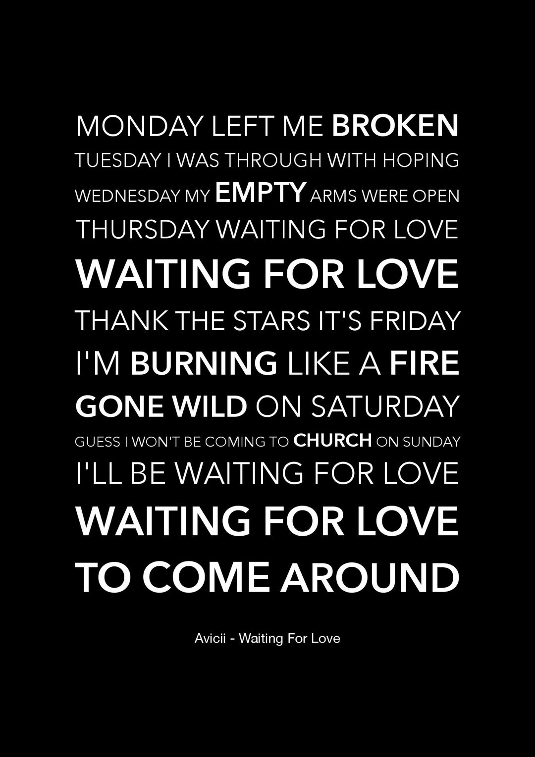 Waiting For Love Avicii Lyrics Sticker for Sale by elizastogan