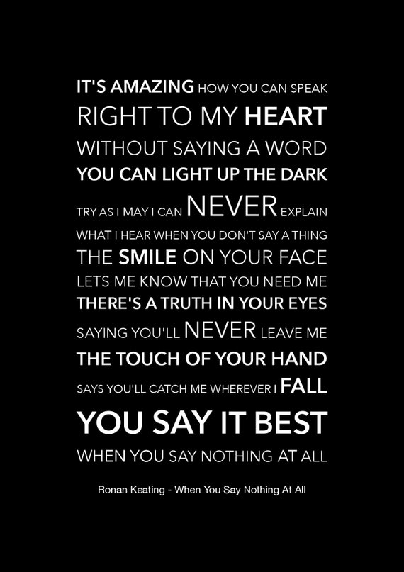Ronan keating when you say nothing at all typography lyric 44 off