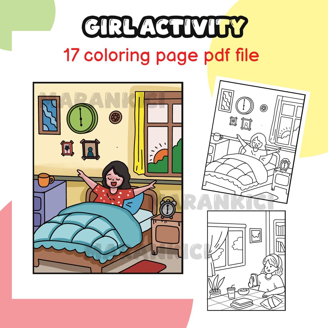 Girl Moments Daily Activities Coloring Book Instant Download for Kids ...