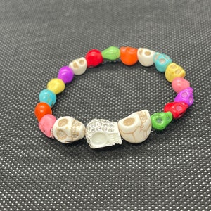 Multi-Colored Sugar Skull Beaded Bracelet