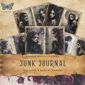 Enchanting Purple Gothic Fairy Journal Pages - Printable Ephemera & Collage Sheets