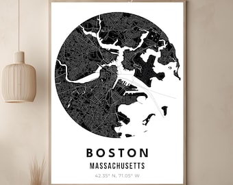 Boston City Map Print – Minimalist Black and White Art (Digital Download)