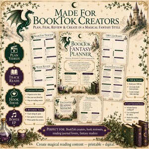 Fantasy BookTok Planner Bundle, Printable Reading Journal & Book Review Tracker image 5