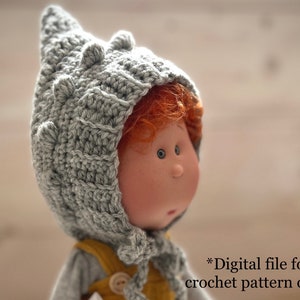 Bonnet crochet PATTERN, pixie bonnet pattern to fit nine d’onil mia, mio doll bonnet, clothing for mia doll, crochet pattern for doll