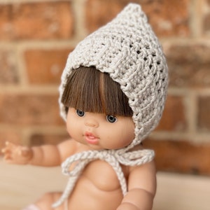 Bonnet for doll, crochet hat to fit minikane, miniland, Mia, mio, pepote, nenote, 18 inch size dolls, gift for girl, gift for toddler boy