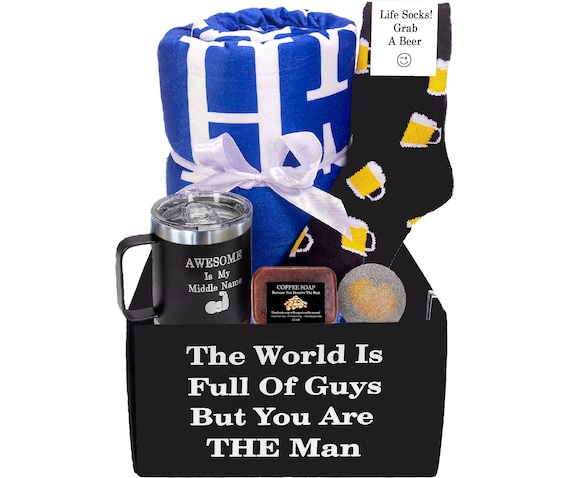 Gift Box for Men-christmas Care Package for Men, Get Well Soon Gifts for Men, Birthday Gift Basket for Men- Blanket,mug,socks,soap&bath Bomb