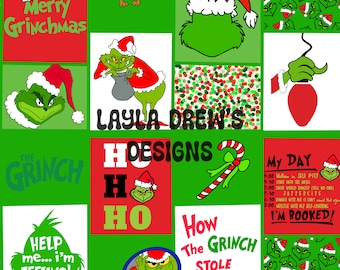 Mean Guy Christmas Seamless File | Green Guy Seamless Pattern | Christmas Patchwork Seamless Design |