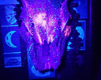 UV Blacklight Reactive Painted Buck Deer Skull Oddity Wall Hanging Frame