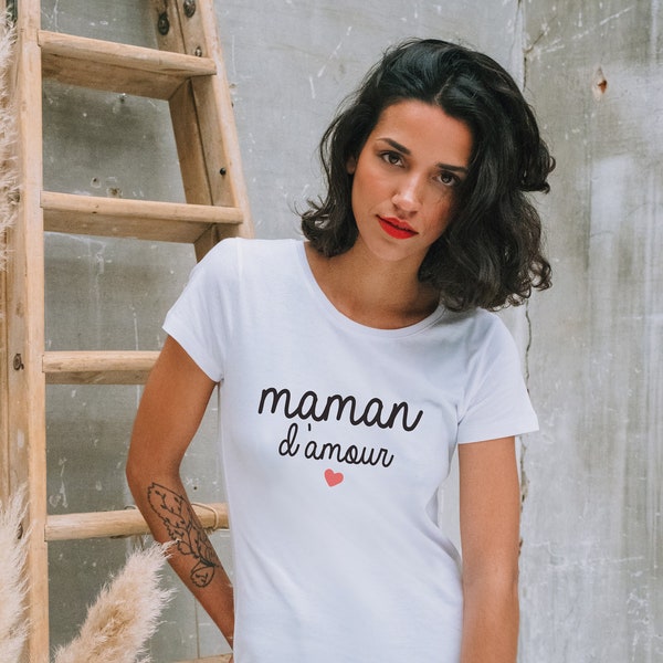 T-shirt Femme Éco-responsable avec des Manches Courtes t-shirt Imprimé Maman d'amour parfait pour Idée cadeau pour maman