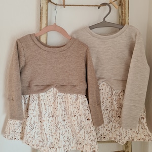 Mädchen Kleid Girlysweater Pullover mit Schößchen Pulloverkleid Waffel-Jersey beige Jersey Blume beige Größe 56-158 Bild 1