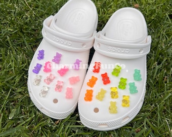 24PCS Rainbow and Pink Gummy Bear Shoe Charms Easy Clip Design