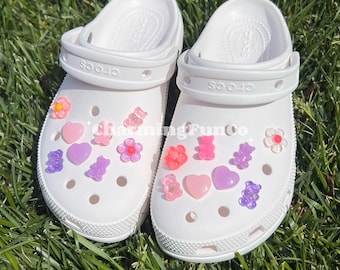 16 PCS Set Pink/Purple Gummy Bears Shoe Charms Shoe Accessories-Clips