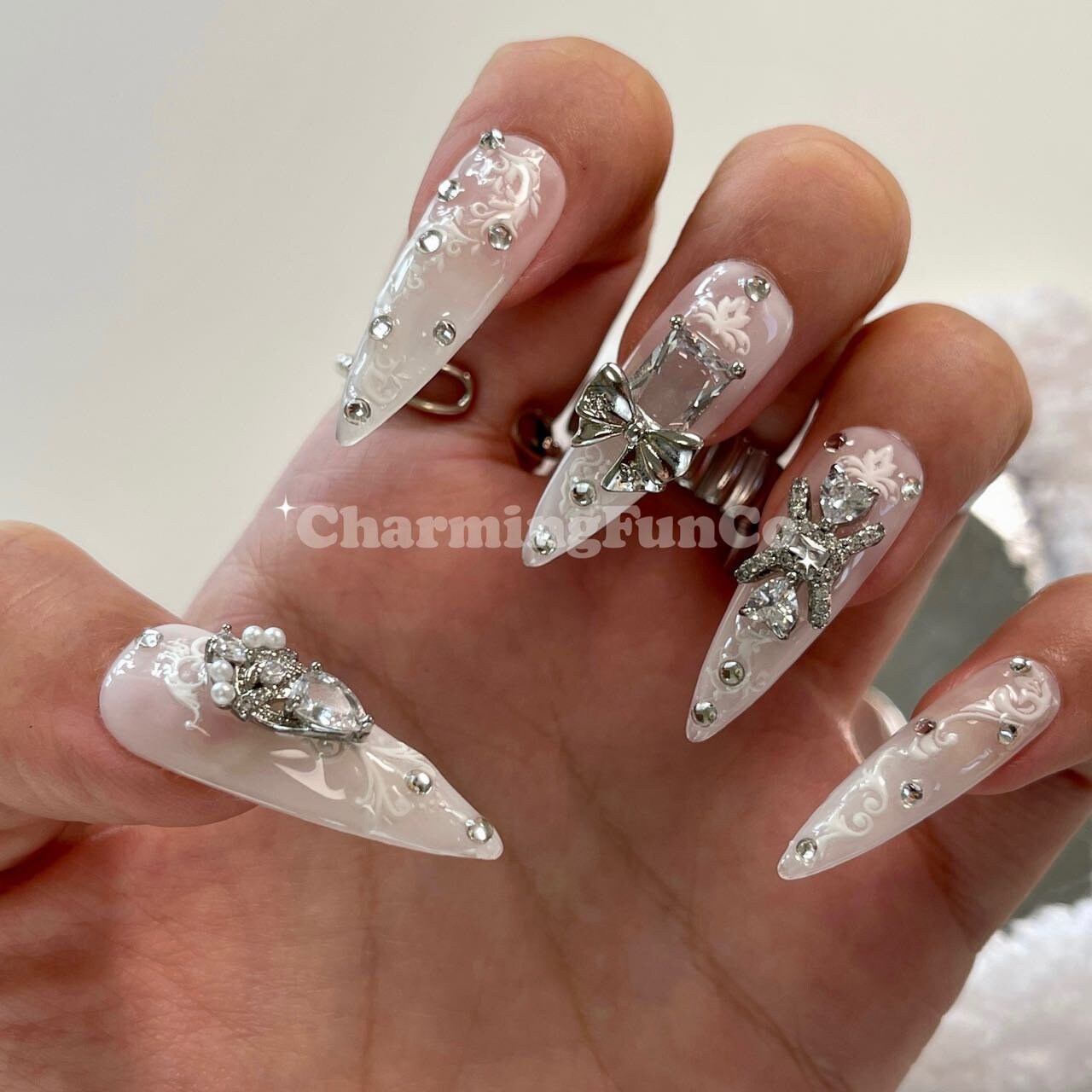 Christmas Press on Nails Coffin Snowflower French Tip Acrylic Nail Kits  Matte White Printed Deer Design False Nail for Women
