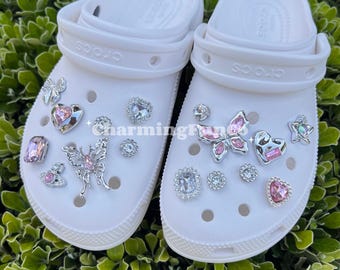 SET Easy-clip Pink Gem and Butterfly Shoe Charms Shoe Accessories