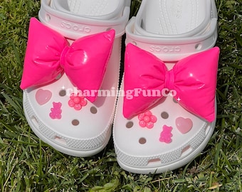 Puffy Pink Bow Shoe Charms Set: Girls Accessories, Handmade Decorations