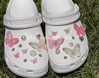 16PCS Pink Butterfly Shoe Charms Easy Clip Exclusive Design