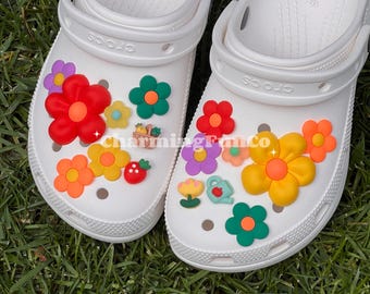 16PCS Retro Flower Garden Shoe Charms Easy Clip Exclusive Design