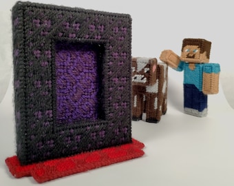 Patrón de lienzo de plástico del portal inferior de Minecraft, descargar pdf, decoración de escritorio de jugador