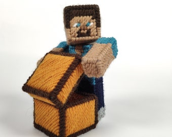 Patrón de lona plástica de cofre de Minecraft, descargar pdf, decoración de escritorio de jugador