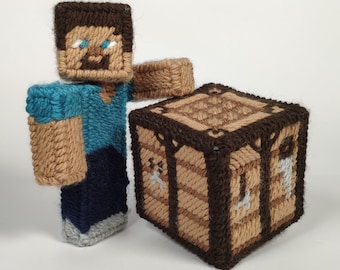 Patrón de lienzo de plástico para mesa de artesanía de Minecraft, descargar pdf, decoración de escritorio de jugador