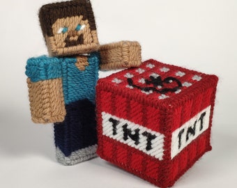 Patrón de lienzo de plástico Minecraft TNT, descargar pdf, decoración de escritorio de jugador