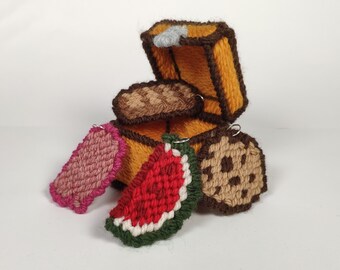 Pan de Minecraft, chuleta de cerdo, galleta, patrón de lienzo de plástico de rebanada de melón, descargar pdf, decoración de escritorio de jugador