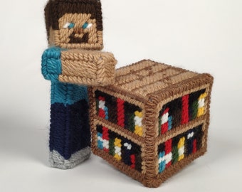 Patrón de lona plástica de estantería de Minecraft, descargar pdf, decoración de escritorio de jugador