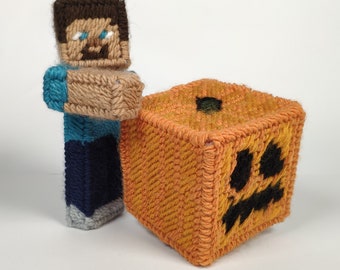 Patrón de lienzo de plástico de calabaza de Minecraft, descargar pdf, decoración de escritorio de jugador