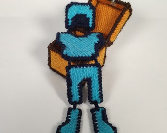 Patrón de lienzo de plástico de armadura de diamante de Minecraft, descargar pdf, decoración de escritorio de jugador