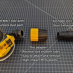 Locking adapter to connect FESTOOL™ CLEANTEC Dust Extractor to DeWalt™ tools