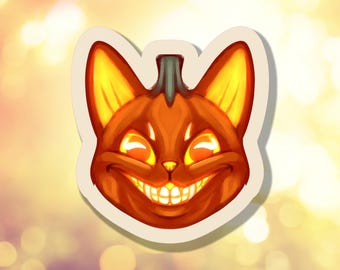 Jack-O-Lantern Cat Head Die-Cut Sticker | Laptop Water Bottle | Vintage Halloween Style | A-033 | Free shipping
