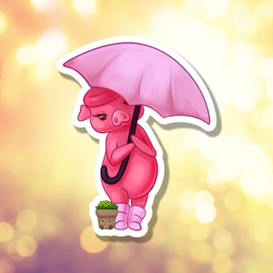 Umbrella Pig Waterproof Sticker | Laptop Water Bottle Decorative Animal | Georgette & Fred Jr | A-003