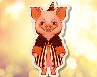 Halloween Folk Art Pig | Cute Waterproof Sticker | Halloween Decal | Laptop Water Bottle Decorative | A-138 | Free US Shipping