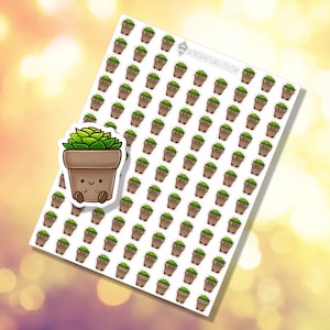 May include: A sheet of 100 stickers featuring a cartoon succulent plant in a pot. Each sticker has a number from 1 to 100 printed on it.