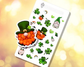 St Patty's Sticker Sheet Leprechaun Gnome Lucky Shamrocks Rainbows Journaling Planning Stickers | B-0050 | Free shipping eligible