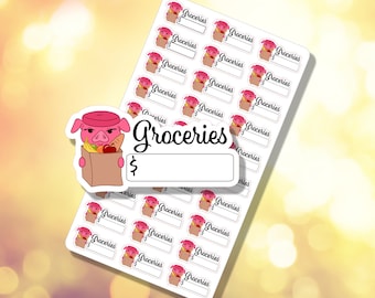 Piggy Bank Fillable Sticker | Grocery Budgeting | Planner Sticker Sheet | Groceries Tracker | B-0009 | Free shipping