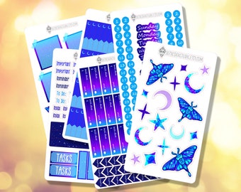 Celestial Moth Planner Budgeting Kit | Undated for ALL Months | Multiple Size Options | Monthly Calendar Stickers | Free shipping | B-0074