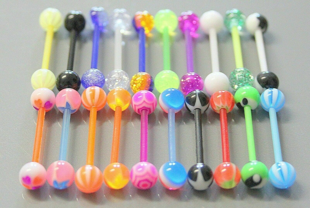 10 Pieces of Mix Colour Acrylic Tongue Bars Barbell Ring Lip Ear Tragus